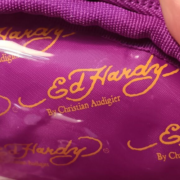 Ed Hardy by Christian Audigier tiger faces multicolor PVC make up pouch - Picture 13 of 14